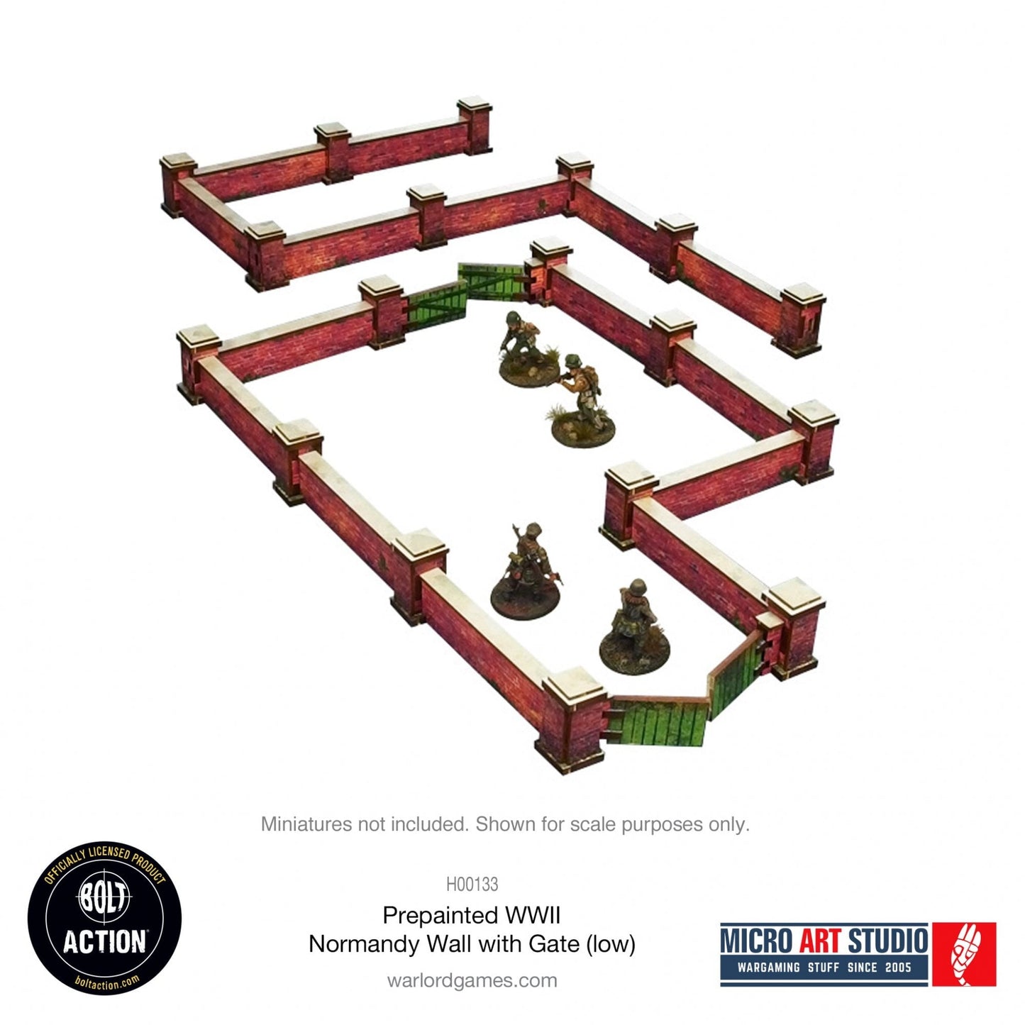Bolt Action: Pre - painted WW2 Normandy Walls with Gate (low) - Beanie Games