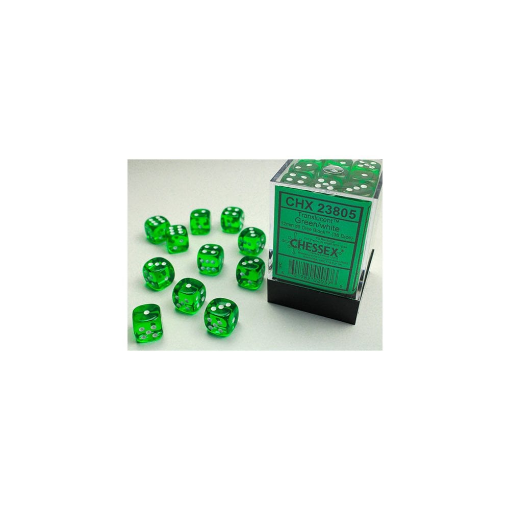 Chessex - 12mm D6 Dice Block - Green w/white - Beanie Games