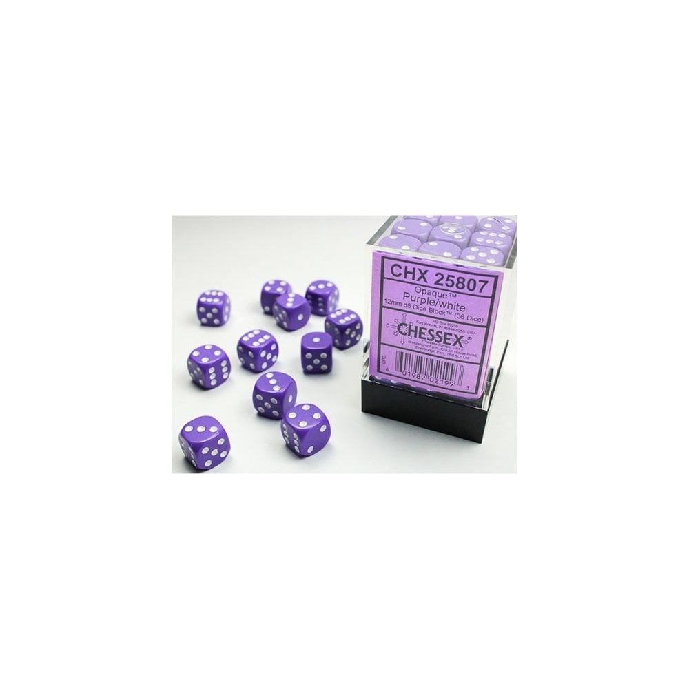 Chessex - 12mm D6 Dice Block - Purple w/White - Beanie Games