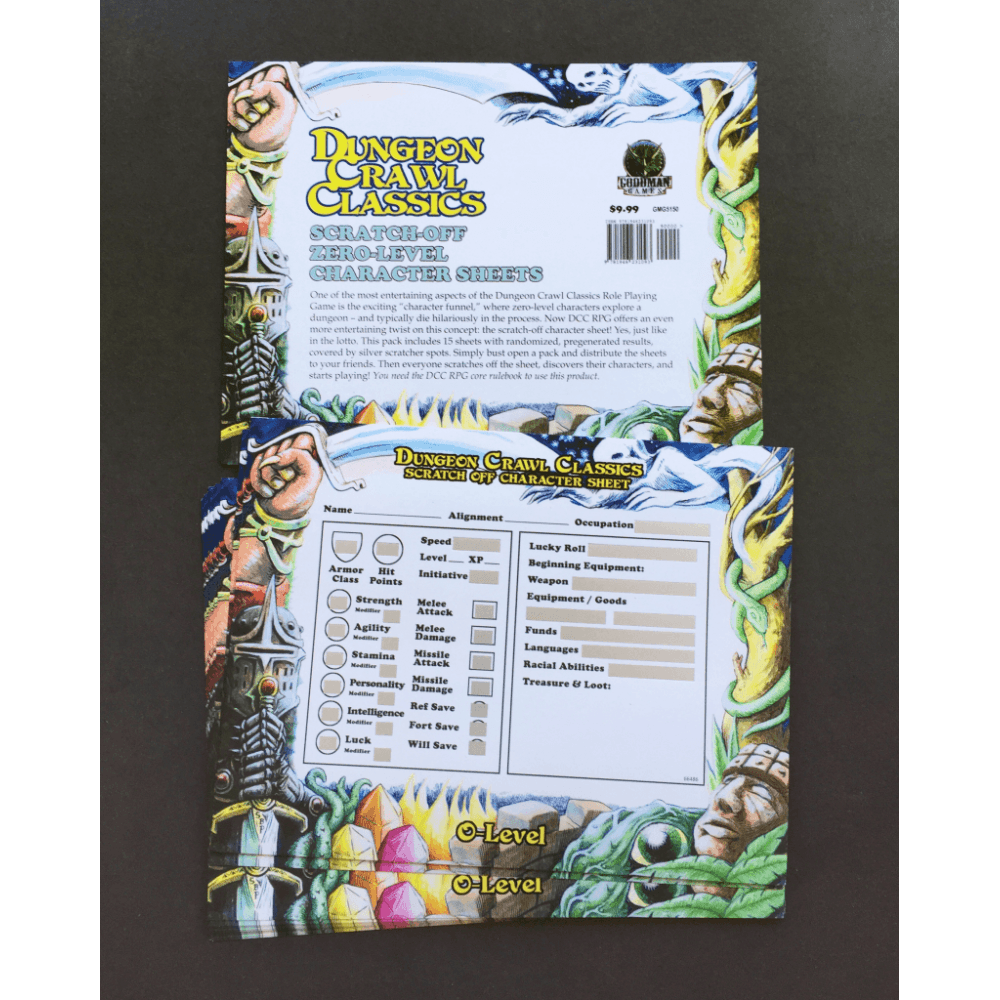 Dungeon Crawl Classics Scratch - Off Zero - Level Character Sheets - Beanie Games