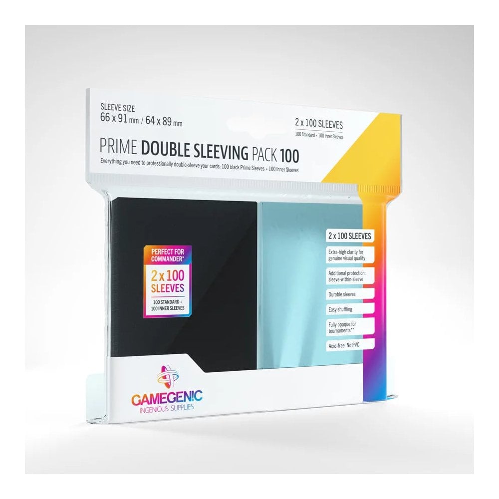 Gamegenic Prime Double Sleeving Pack 100 - Clear & Black (2 x 100ct.) - Beanie Games