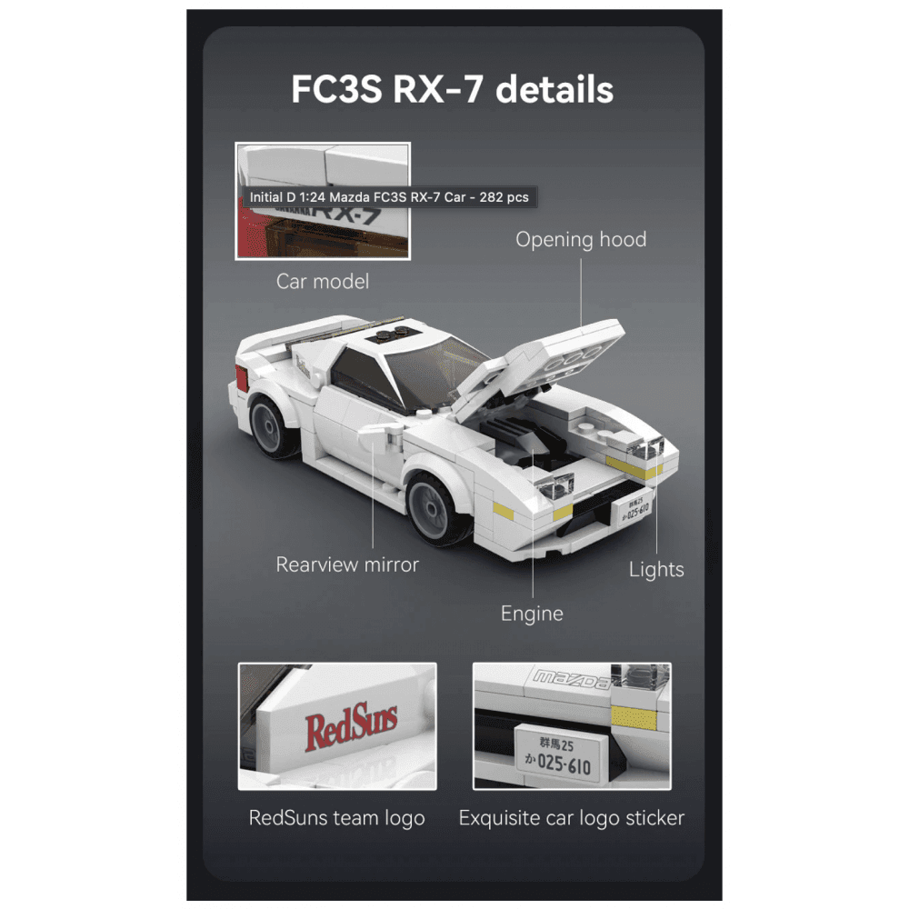 Initial D 1:24 Mazda FC3S RX - 7 Car - 282 pcs - Beanie Games