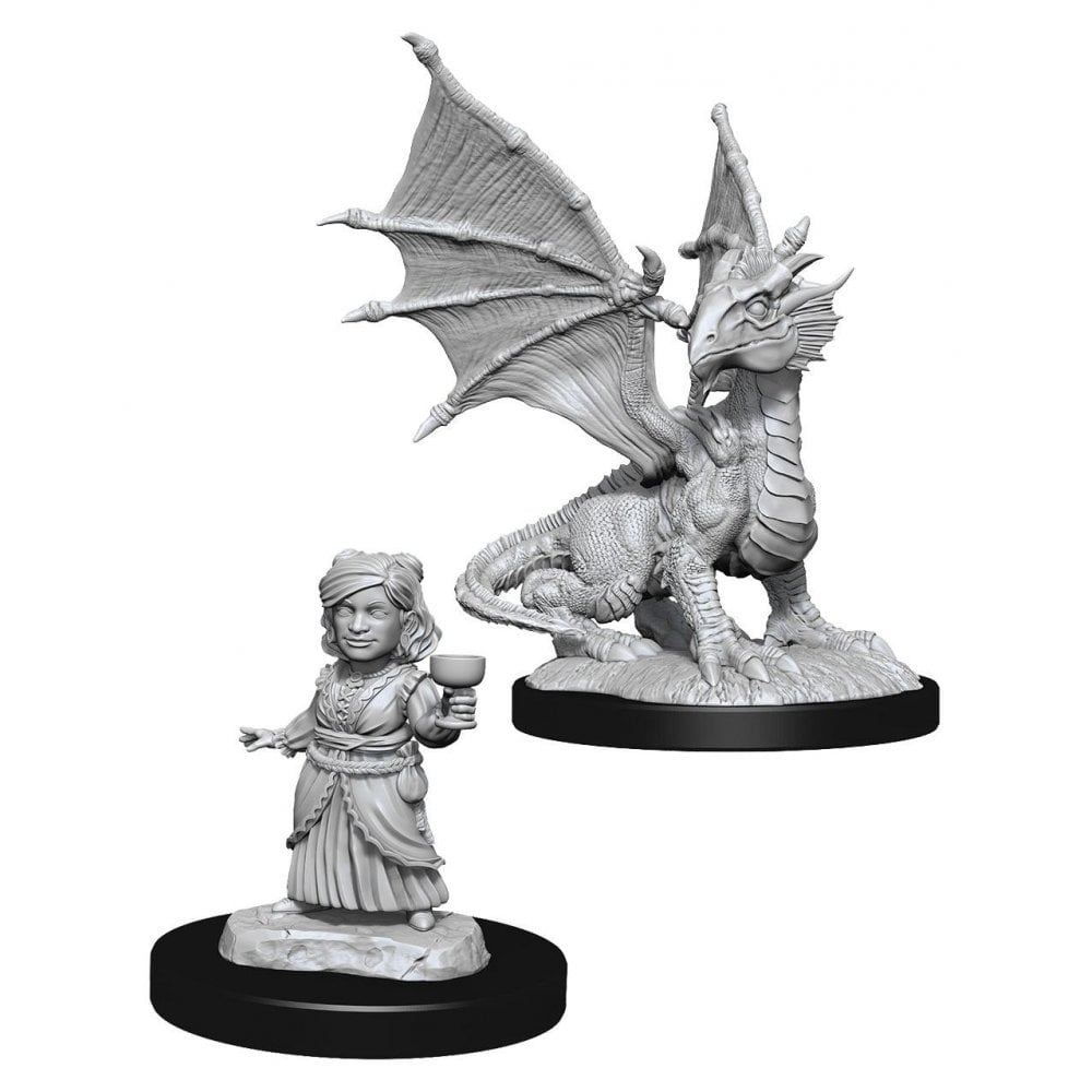 Silver Dragon Wyrmling & Female Halfling: D&D Nolzur's Marvelous Miniatures (W13) - Beanie Games