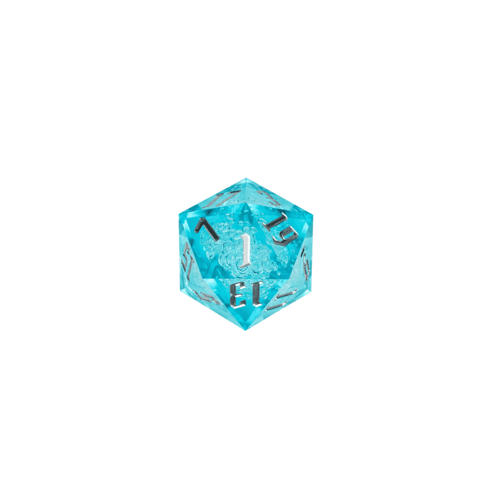 55mm Titan D20 - Sharp Edge Cyan Bubbles - Beanie Games
