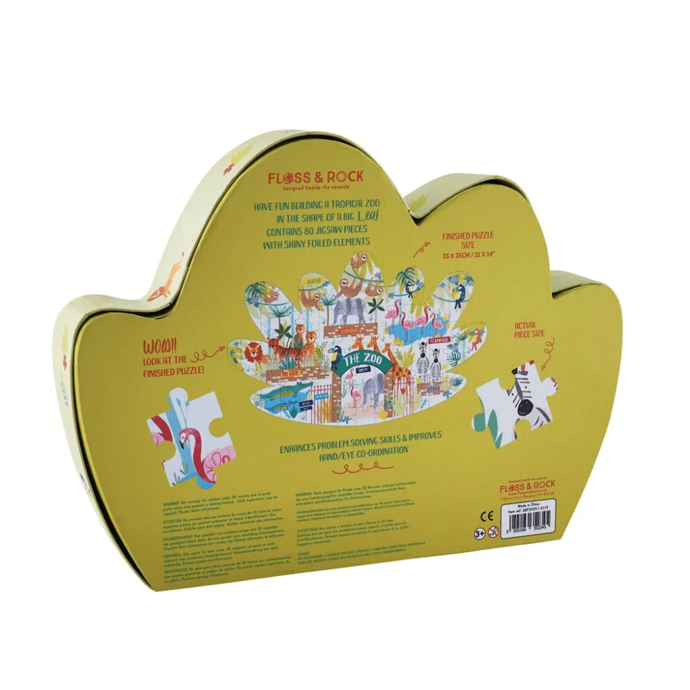 80 Piece Leaf - Shaped Jigsaw with Shaped Box - Jungle - Beanie Games
