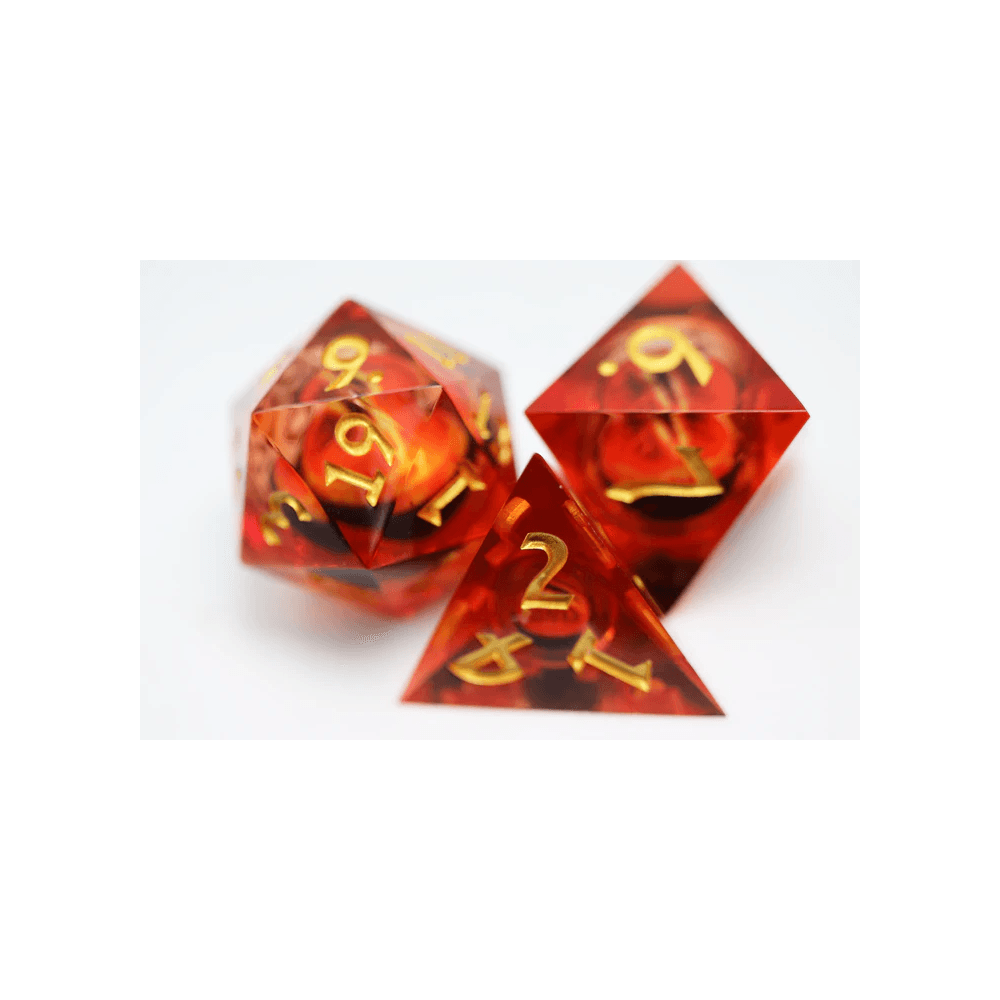 Amber Cyclops Sharp Edge Moving Eye RPG Dice Set - Beanie Games