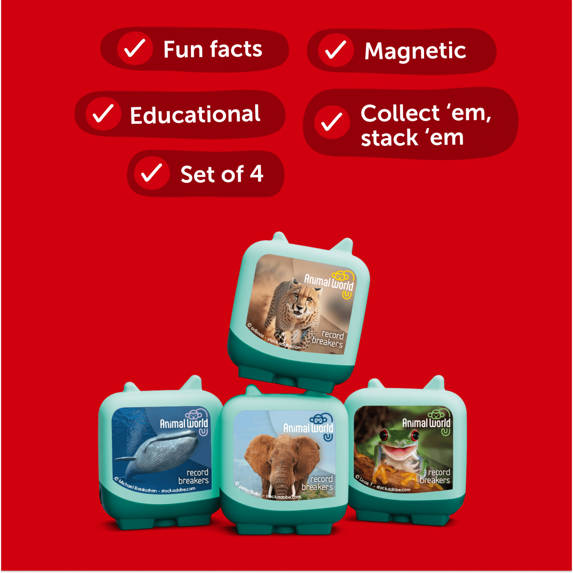 Animal World: Record Breakers (Set of 4 Clever Pocket Tonies) - Beanie Games