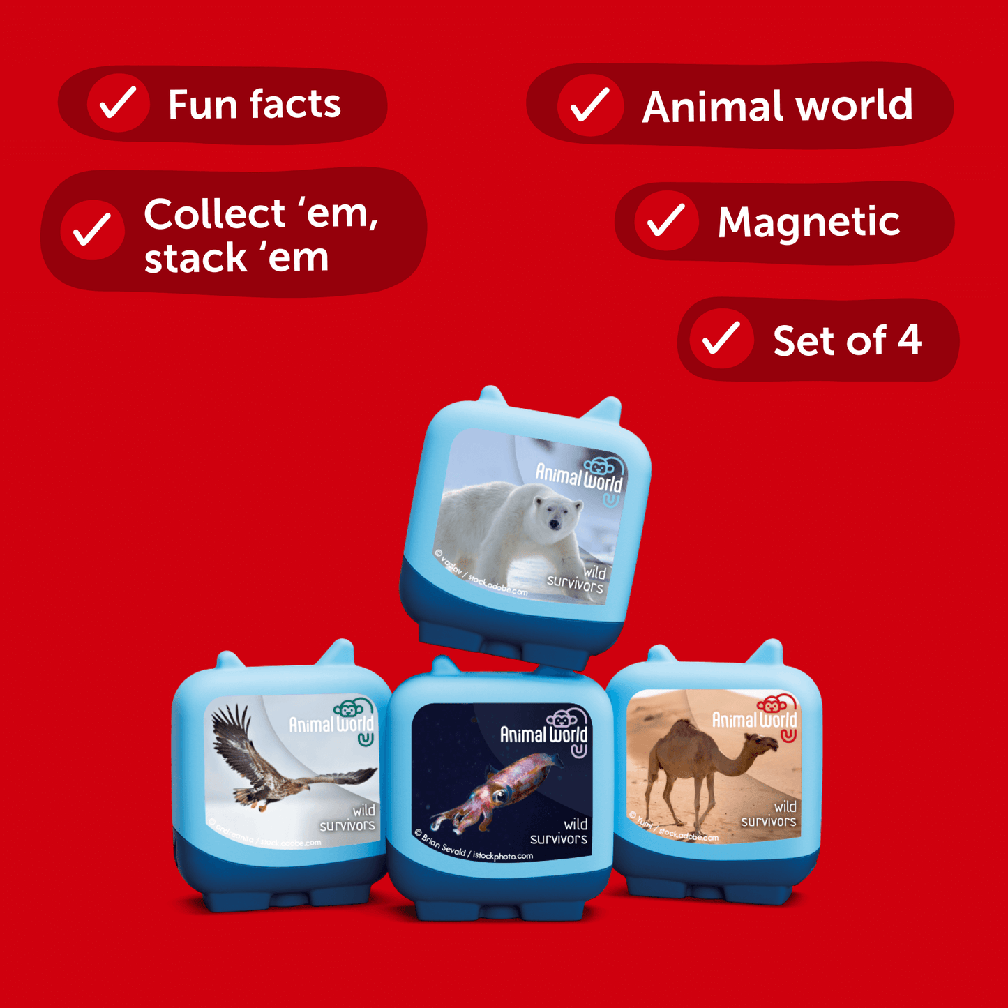 Animal World - Wild Survivors (Set of 4 Clever Pocket Tonies) - Beanie Games