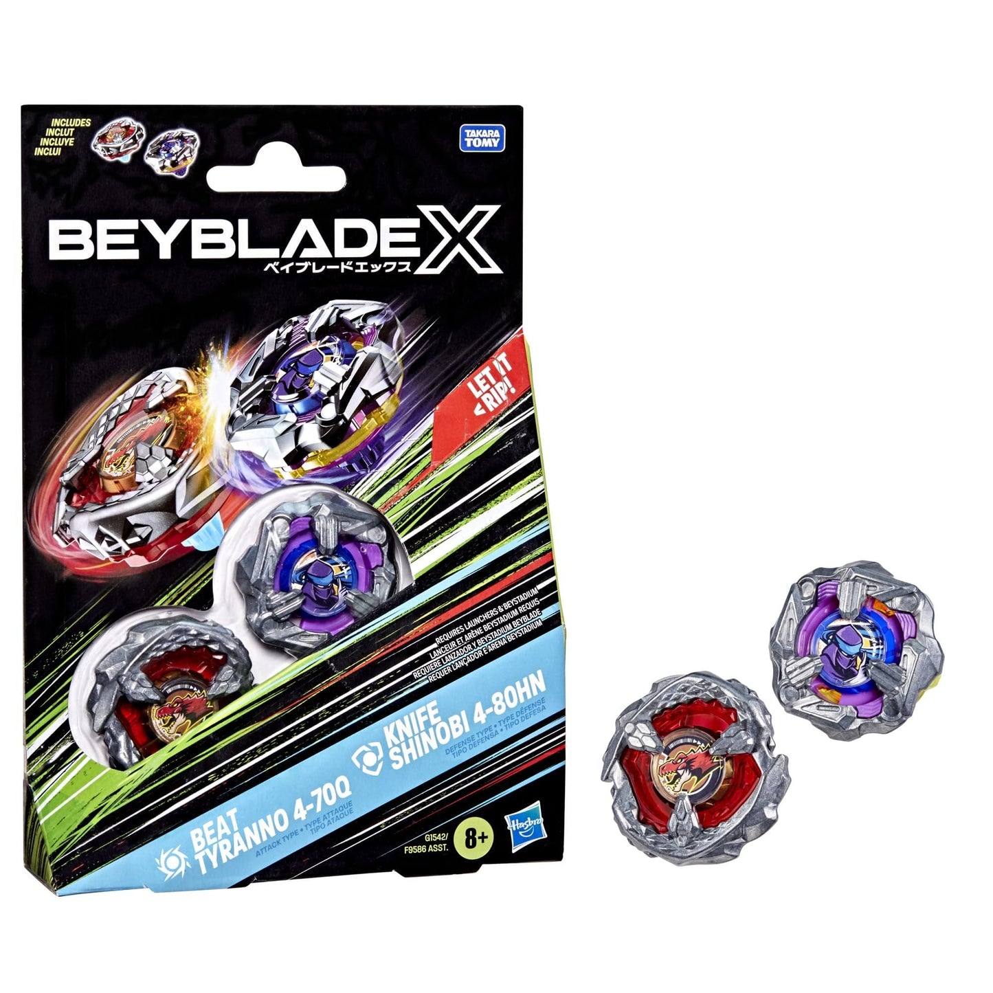 Beyblade X Beat Tyranno 4 - 70Q & Knife Shinobi 4 - 80HN Dual Pack Set - Beanie Games