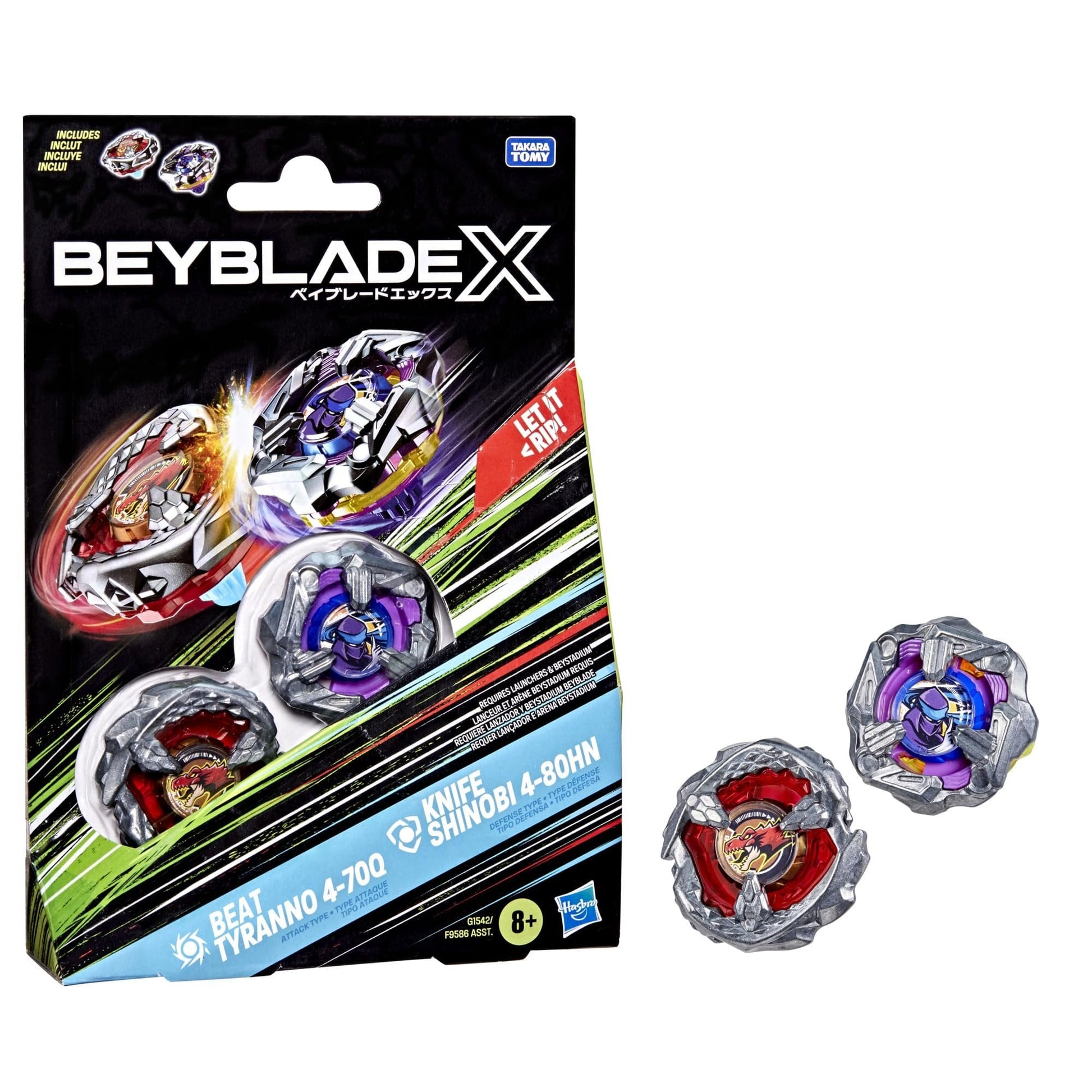 Beyblade X Beat Tyranno 4 - 70Q & Knife Shinobi 4 - 80HN Dual Pack Set - Beanie Games