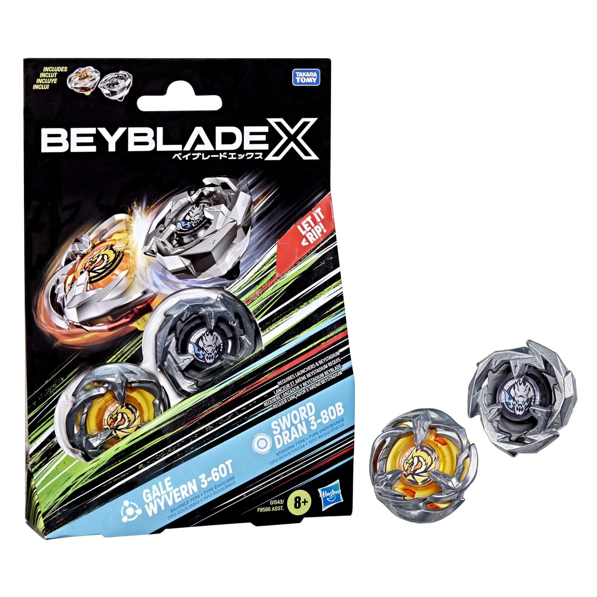 Beyblade X Gale Wyvern 3 - 60T & Sword Dran 3 - 80B Dual Pack Set - Beanie Games