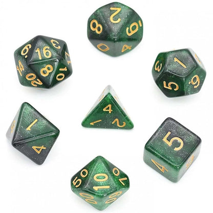 Black and Green Galaxy RPG Dice Set - Beanie Games