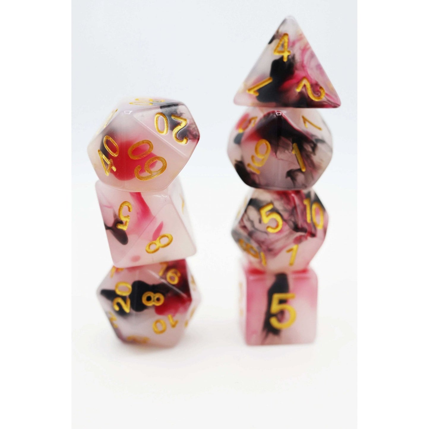 Black and Red Opalescent Jade RPG Dice Set - Beanie Games