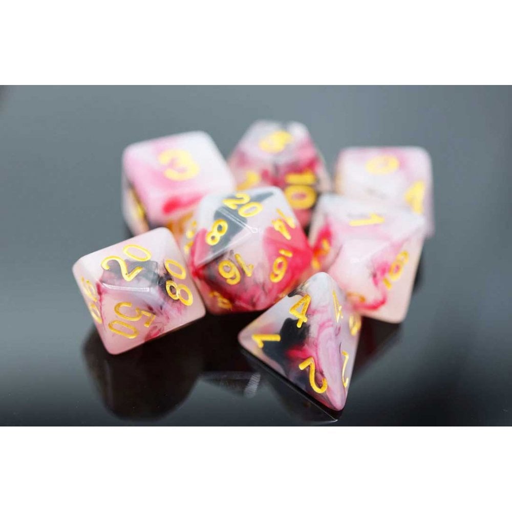 Black and Red Opalescent Jade RPG Dice Set - Beanie Games