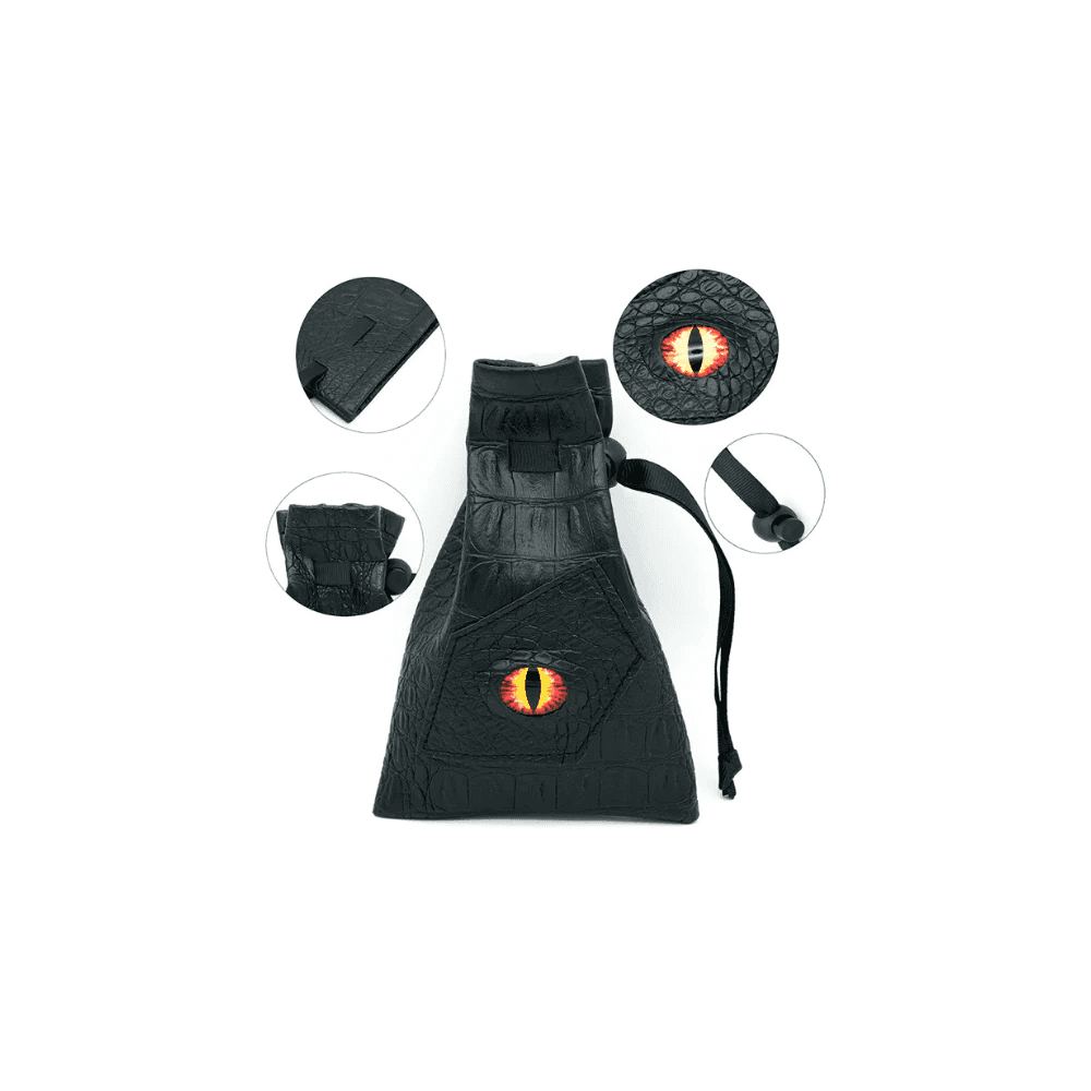 Black Leatherette Fire Demon Eye Dice Bag - Beanie Games