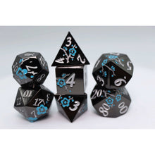 Black with Blue Orchids RPG Metal Dice Set - Beanie Games