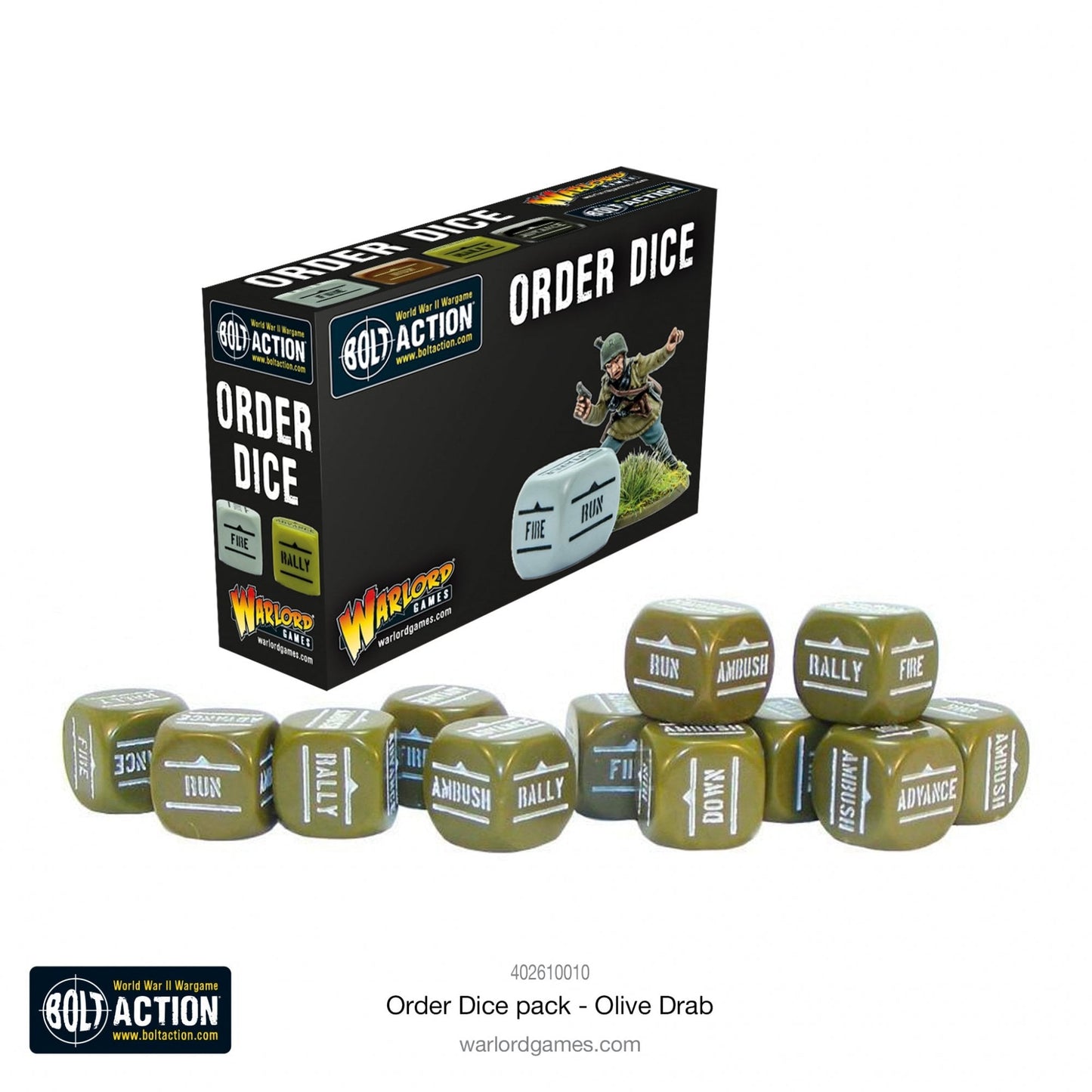 Bolt Action: Orders Dice pack - Olive Drab - Beanie Games