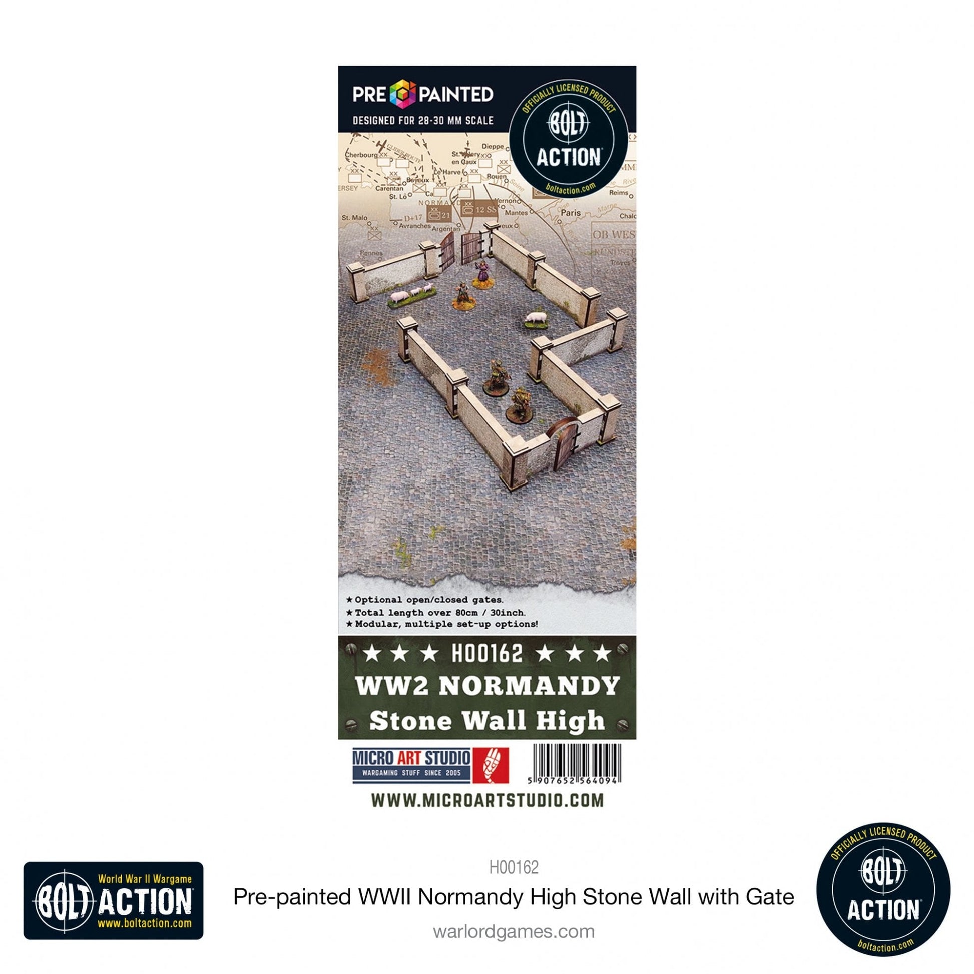 Bolt Action: Pre - painted WW2 Normandy Walls with Gate (high) - Beanie Games
