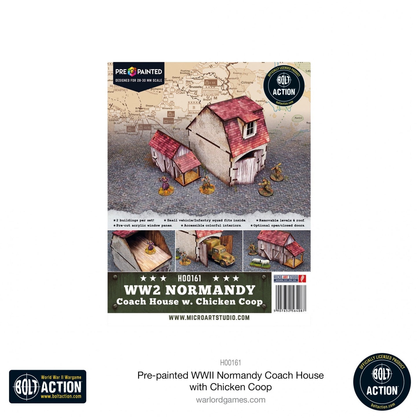 Bolt Action: Pre - painted WWII Normandy Coach House with Chicken Coop - Beanie Games