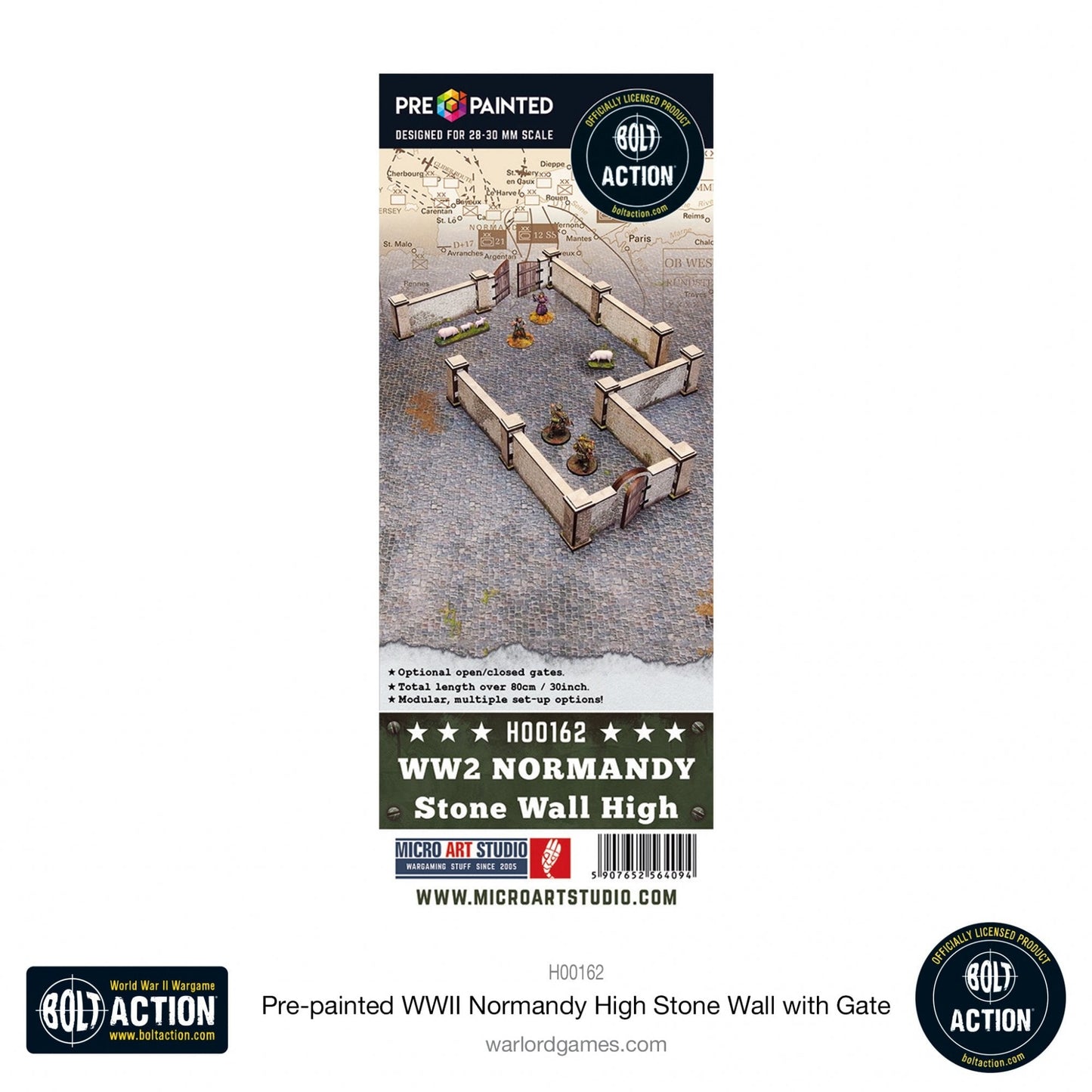 Bolt Action: Pre - painted WWII Normandy High Stone Wall with Gate - Beanie Games