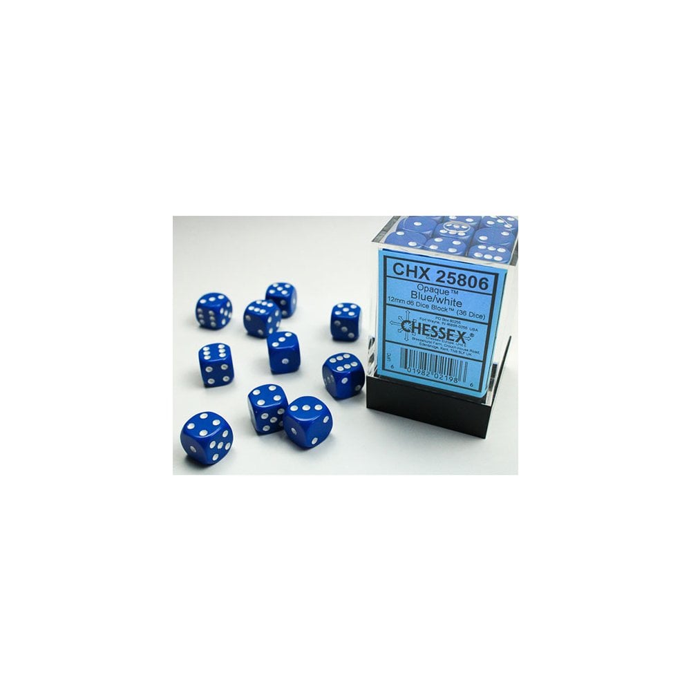 Chessex - 12mm D6 Dice Block - Blue w/White - Beanie Games