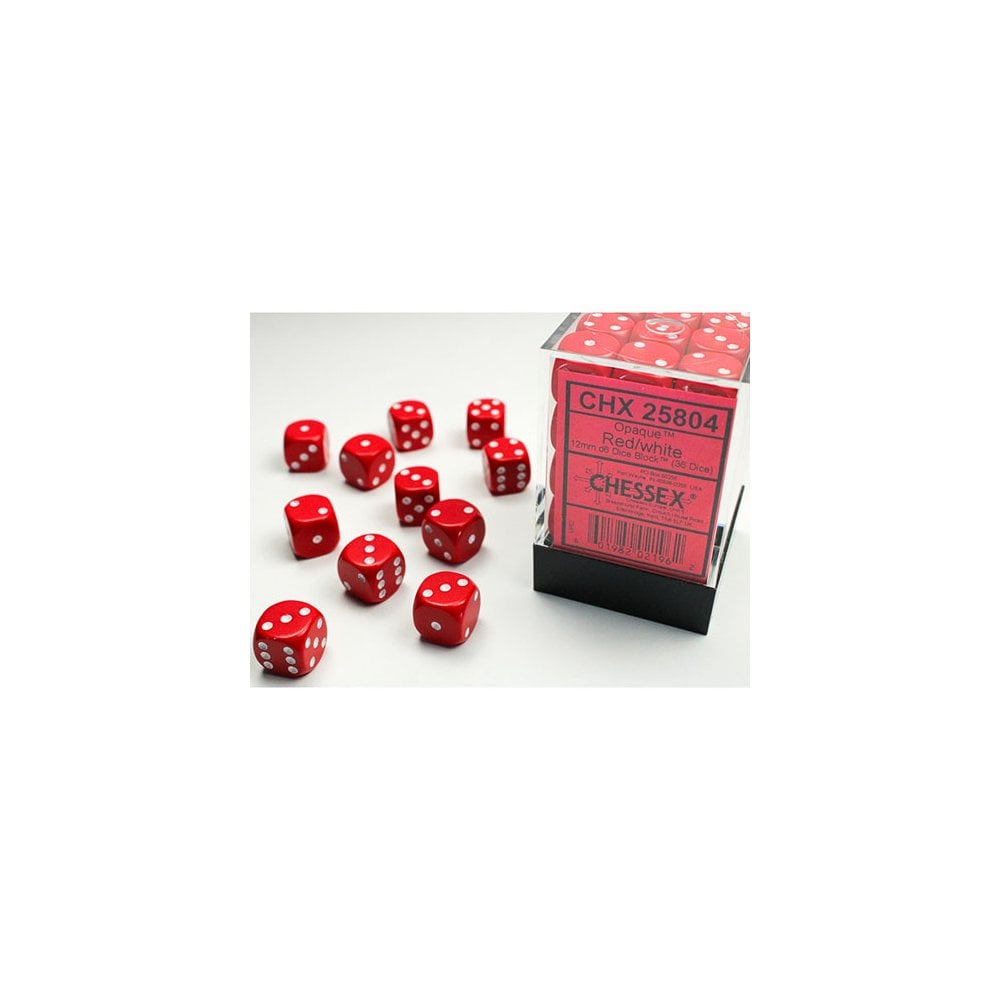 Chessex - 12mm D6 Dice Block - Red w/White - Beanie Games
