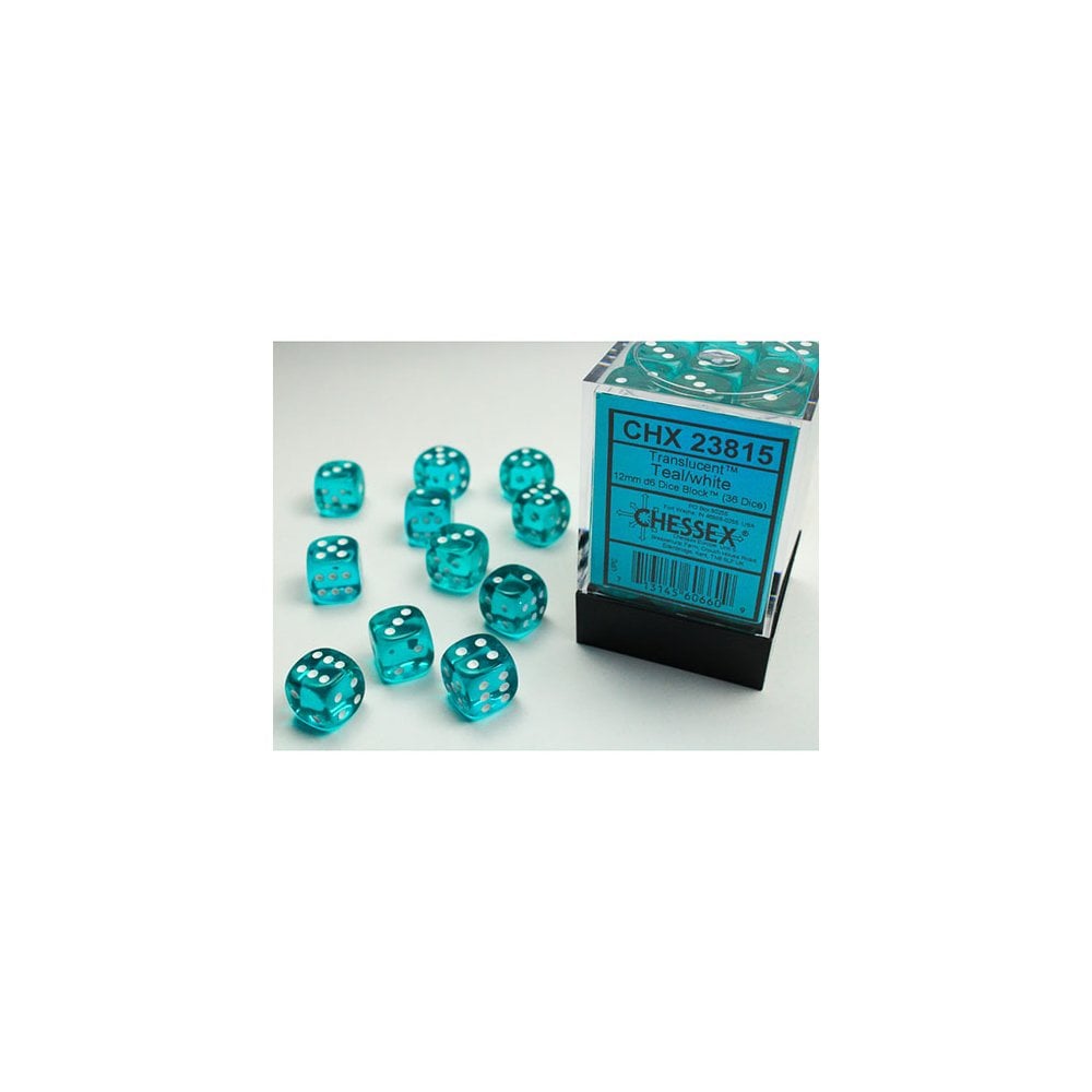 Chessex - 12mm D6 Dice Block - Teal w/white - Beanie Games