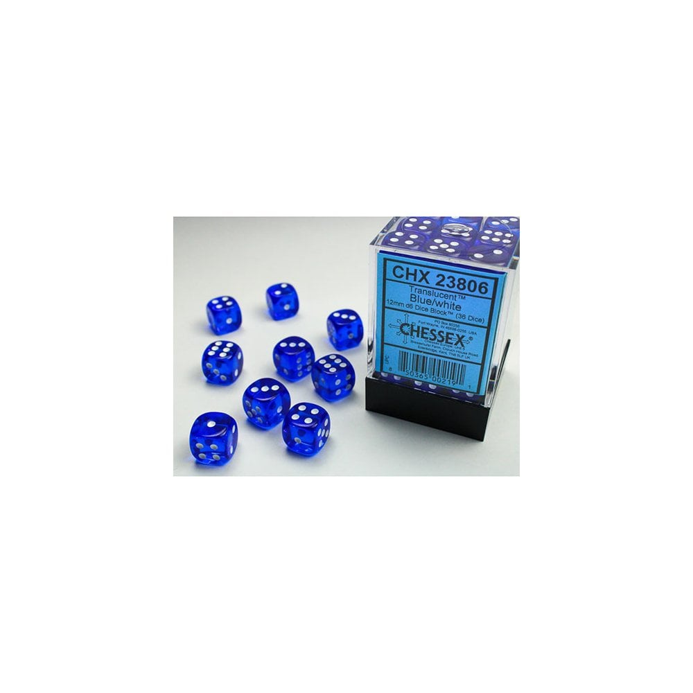 Chessex - 12mm D6 Dice Block - Translucent Blue w/white - Beanie Games