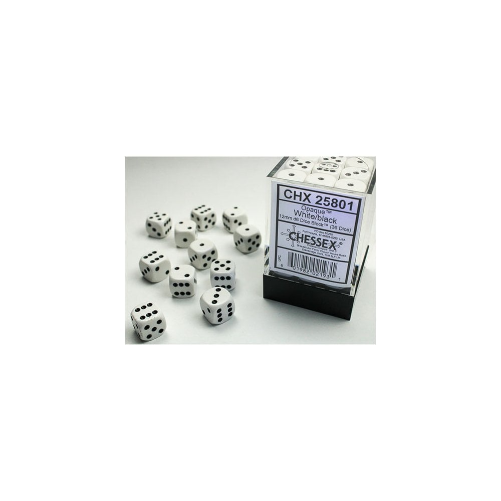 Chessex - 12mm D6 Dice Block - White w/Black - Beanie Games
