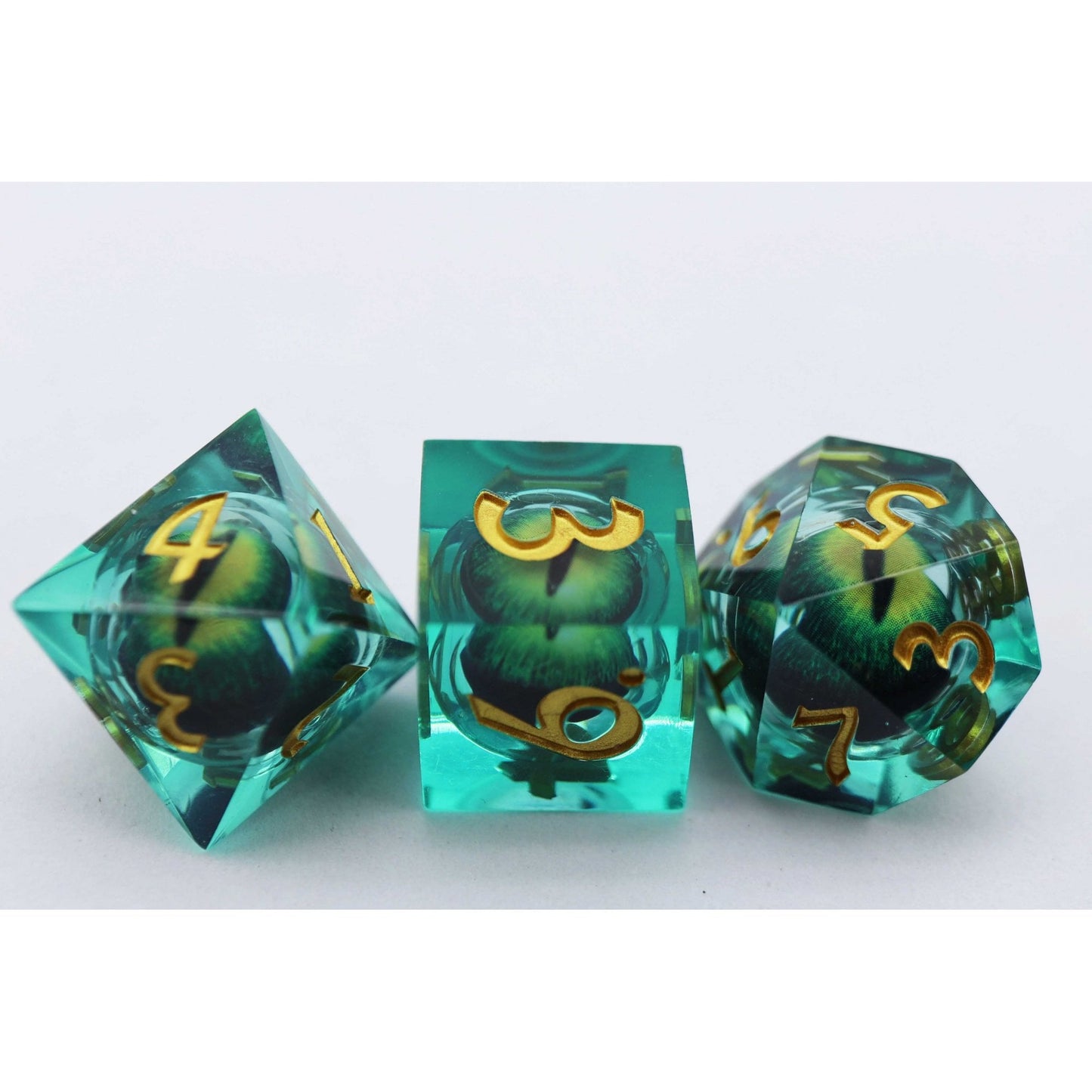 Green Cyclops Sharp Edge Moving Eye RPG Dice Set - Beanie Games