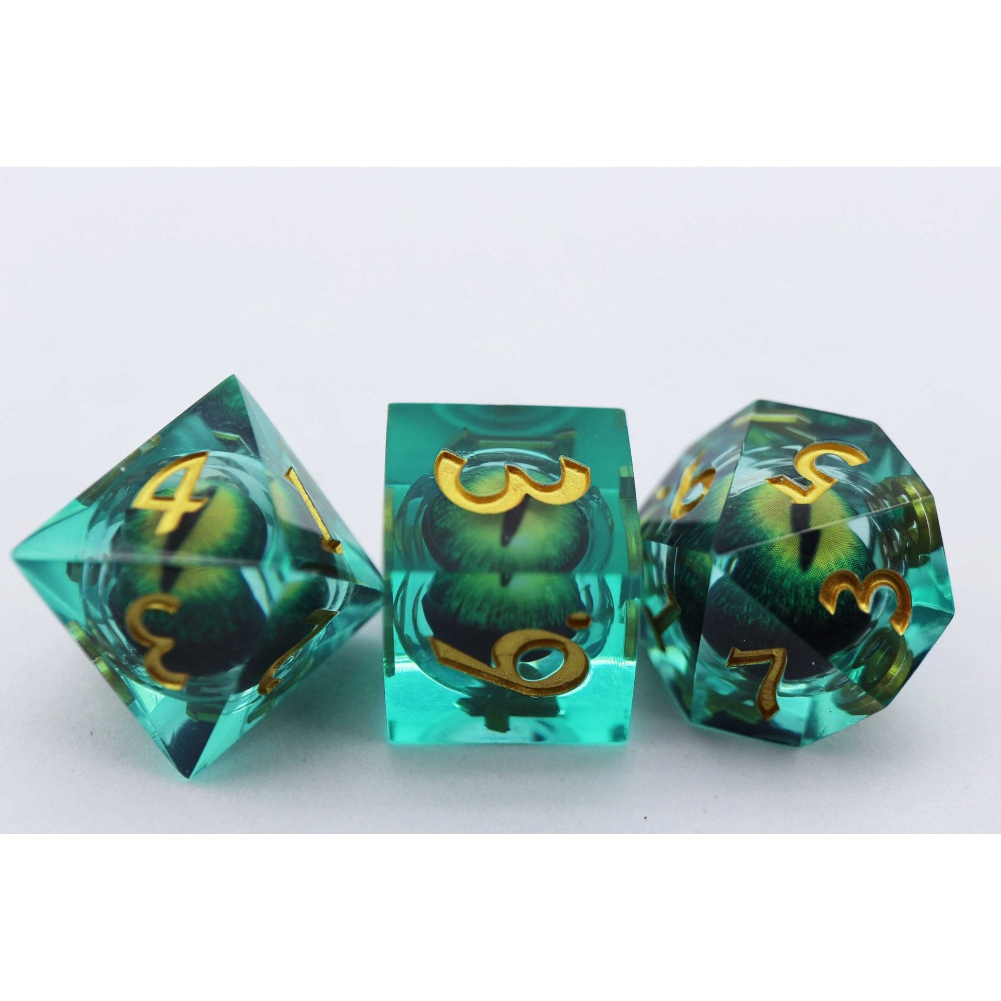 Green Cyclops Sharp Edge Moving Eye RPG Dice Set - Beanie Games