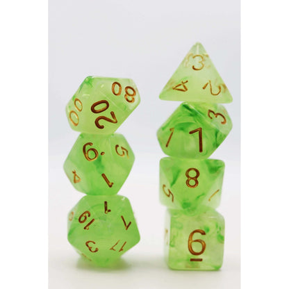 Green Silk Translucent Dice RPG Dice Set - Beanie Games