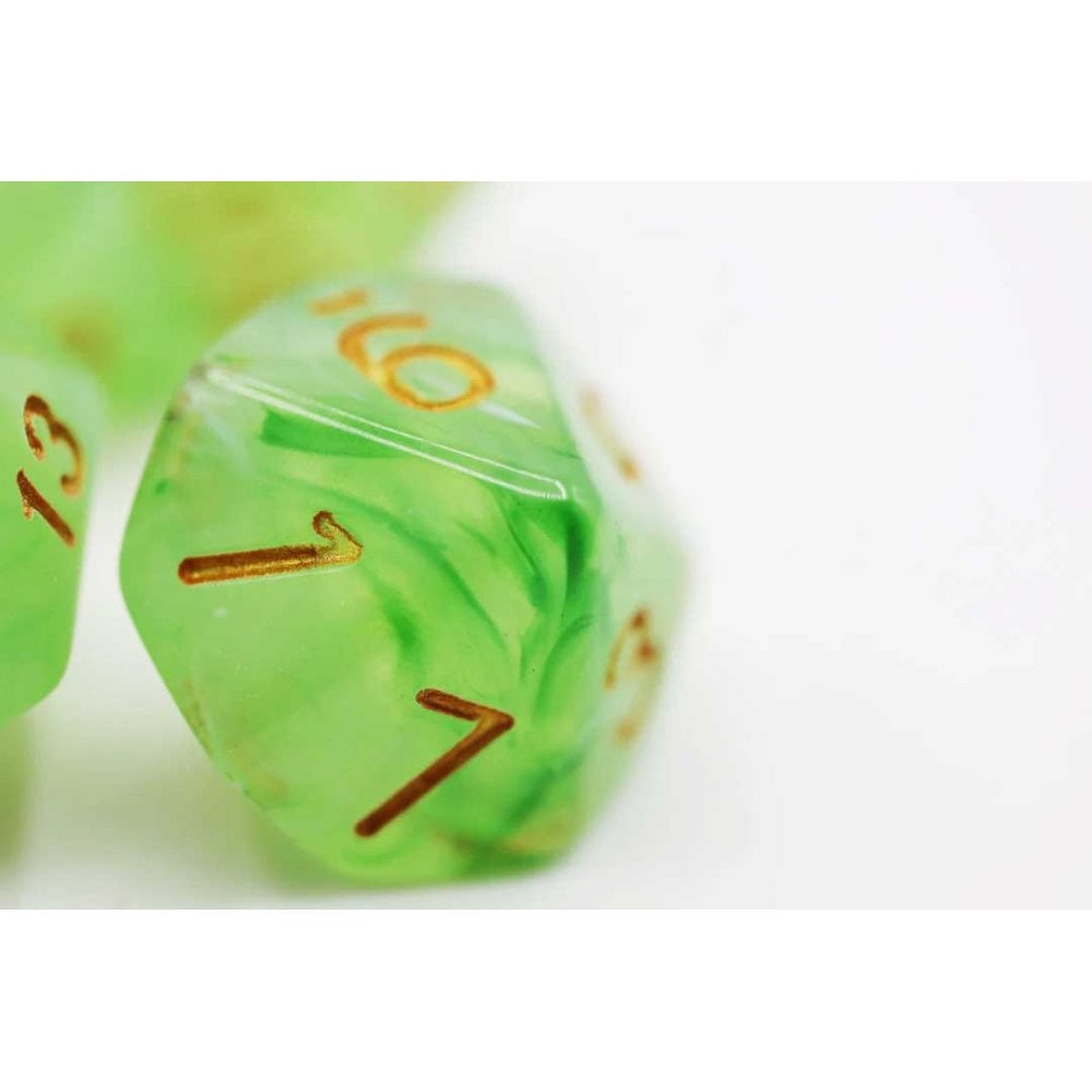 Green Silk Translucent Dice RPG Dice Set - Beanie Games