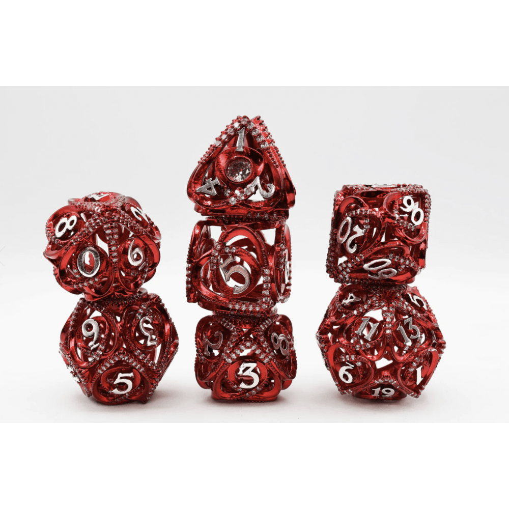 Hollow Hearts: Jeweled Red - Metal RPG Dice Set - Beanie Games