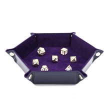 Leatherette and Velvet Dice Tray (Navy with Purple Hex) - Beanie Games