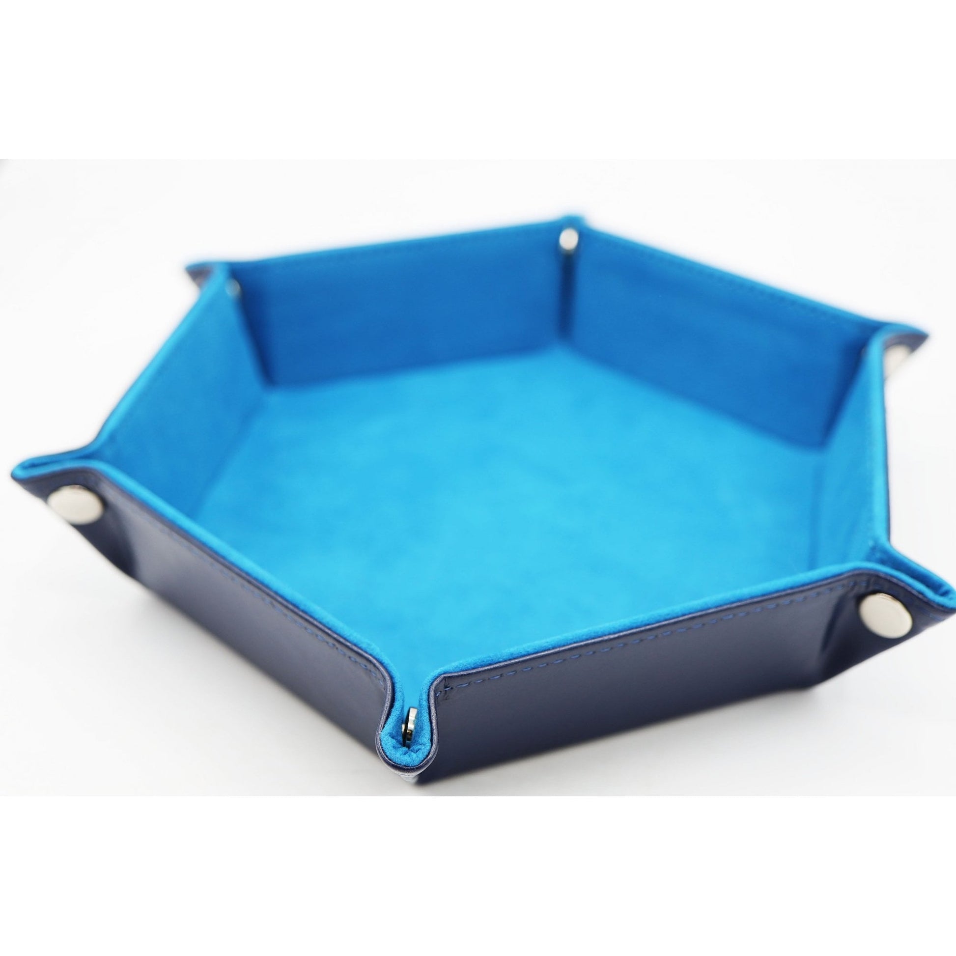 Leatherette and Velvet Hex Dice Tray (Navy with Teal) - Beanie Games