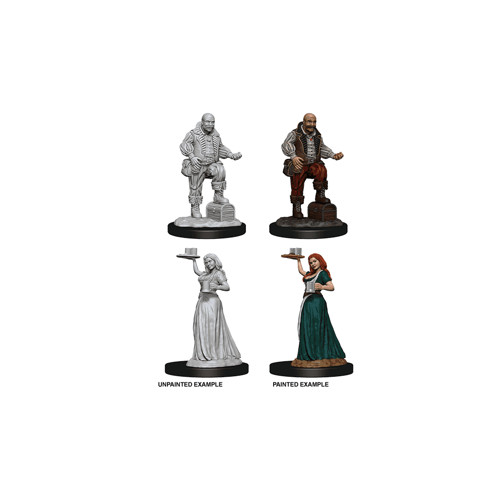 Merchants (Serving Girl and Merchant): Pathfinder Deep Cuts Unpainted Miniatures - Beanie Games
