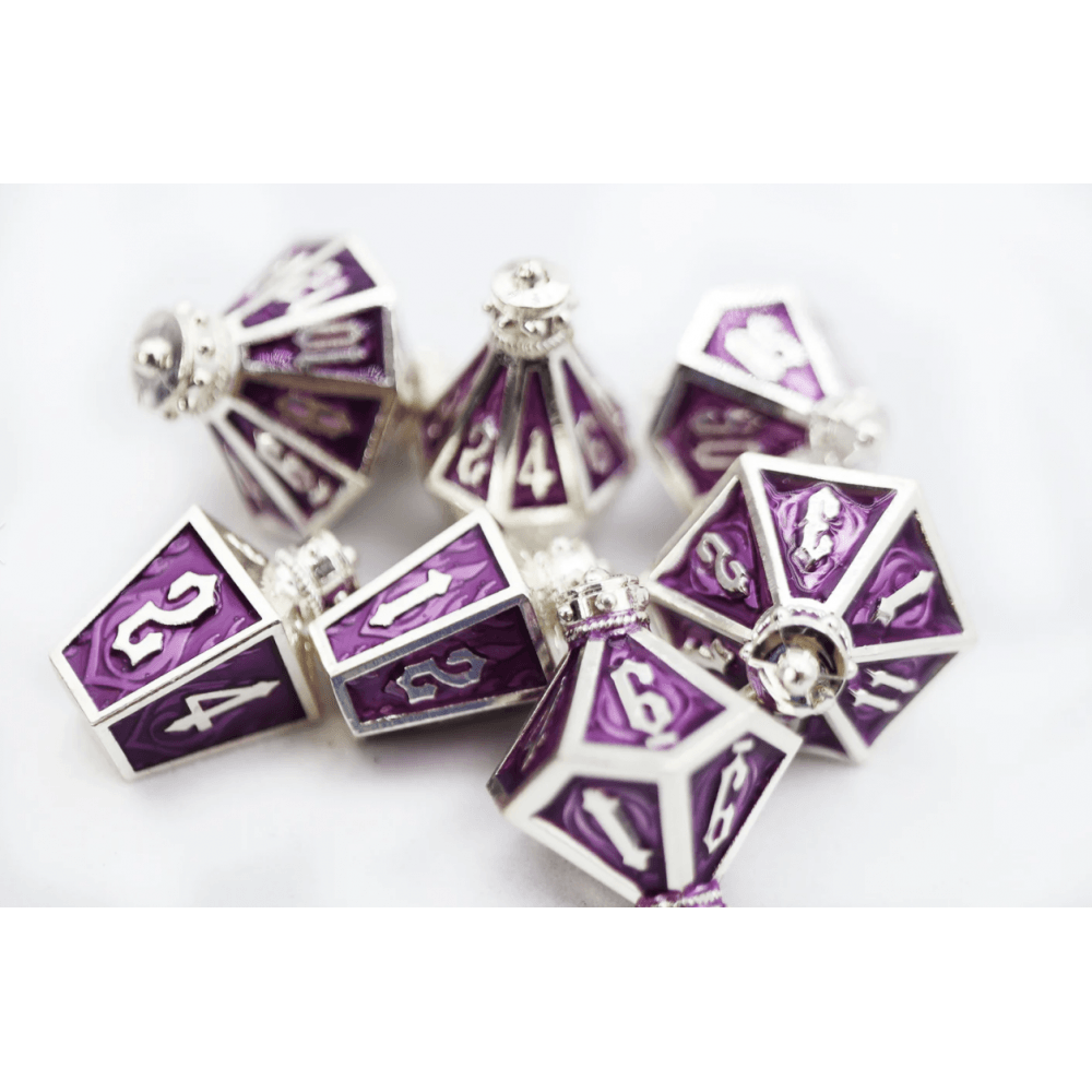 Moonlit Lantern: Silvered Voidfire - Metal RPG Dice Set - Beanie Games
