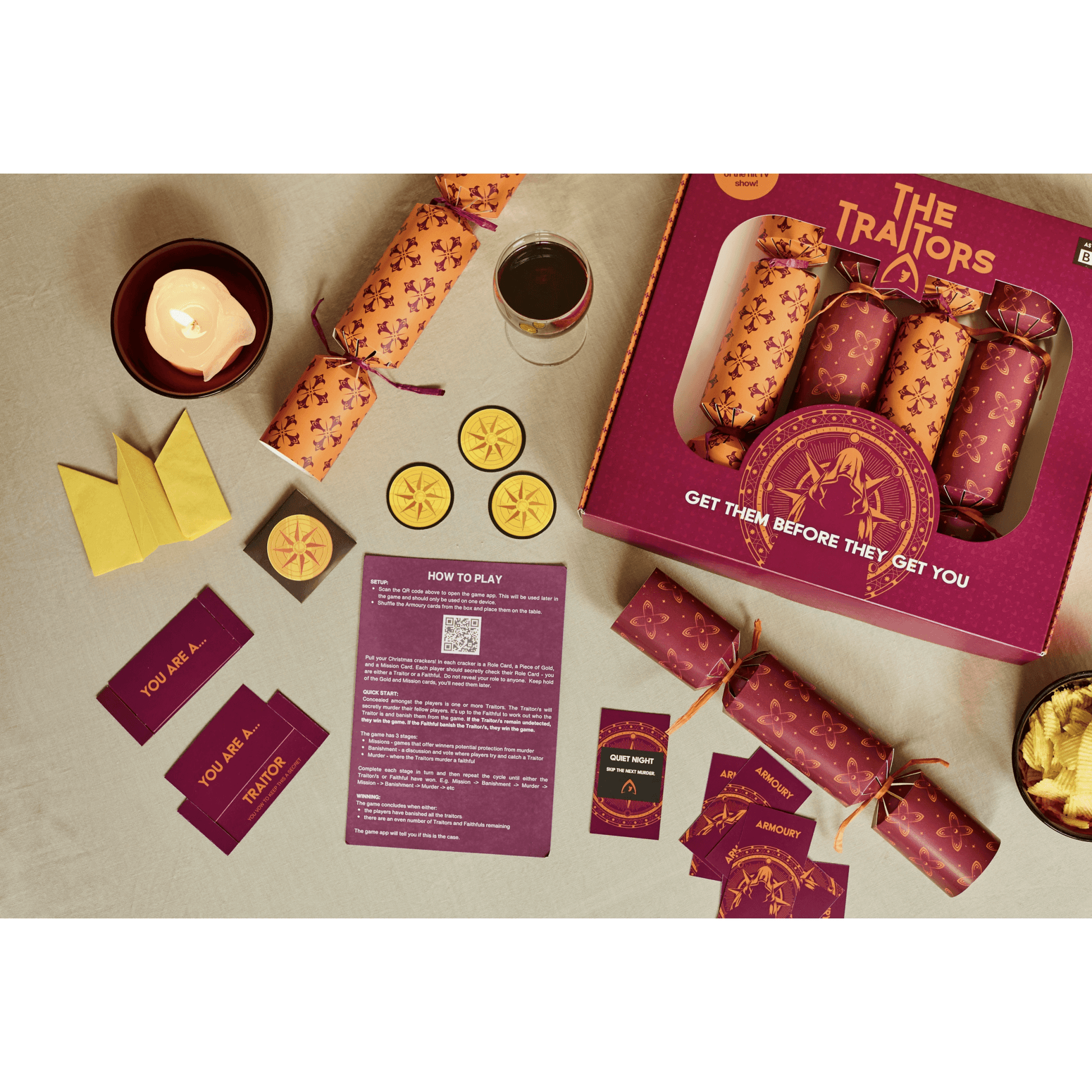 Offical The Traitors Christmas Crackers - Set of 6 - Beanie Games
