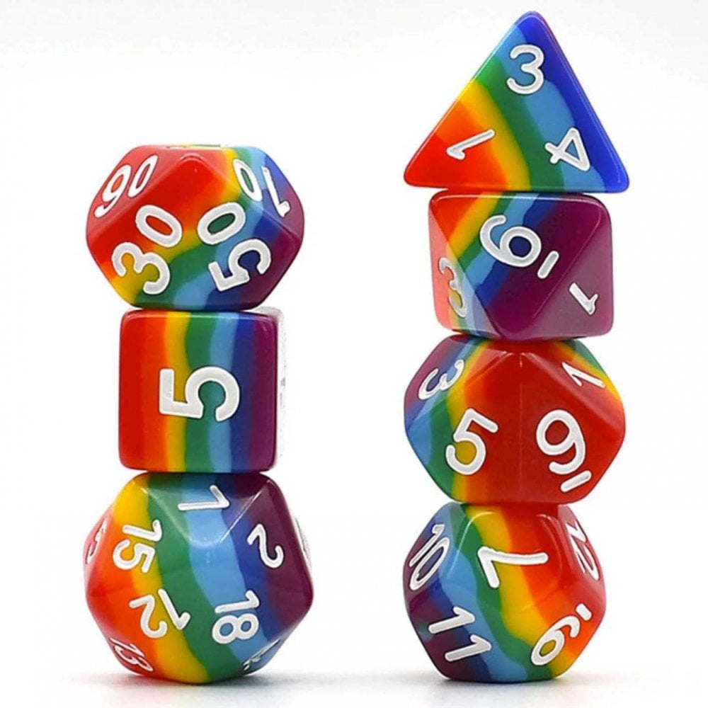 Opaque Rainbow Layer RPG Dice Set - Beanie Games