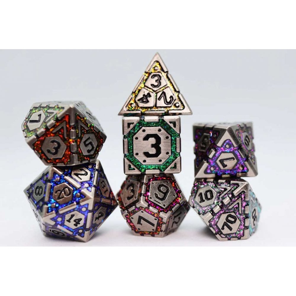 Ornate Rainbow Flame RPG Metal Dice Set - Beanie Games