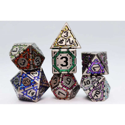 Ornate Rainbow Flame RPG Metal Dice Set - Beanie Games