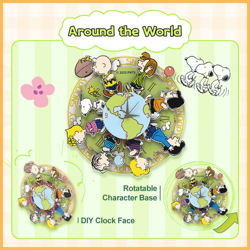 Peanuts™ Magnetic Around the World Wooden Clock - Beanie Games