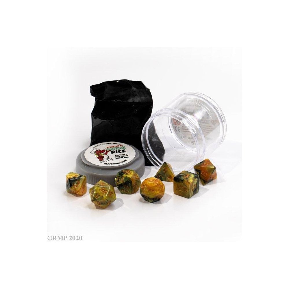 Pizza Dungeon Dice: Dual Dice - Yellow & Black - Beanie Games