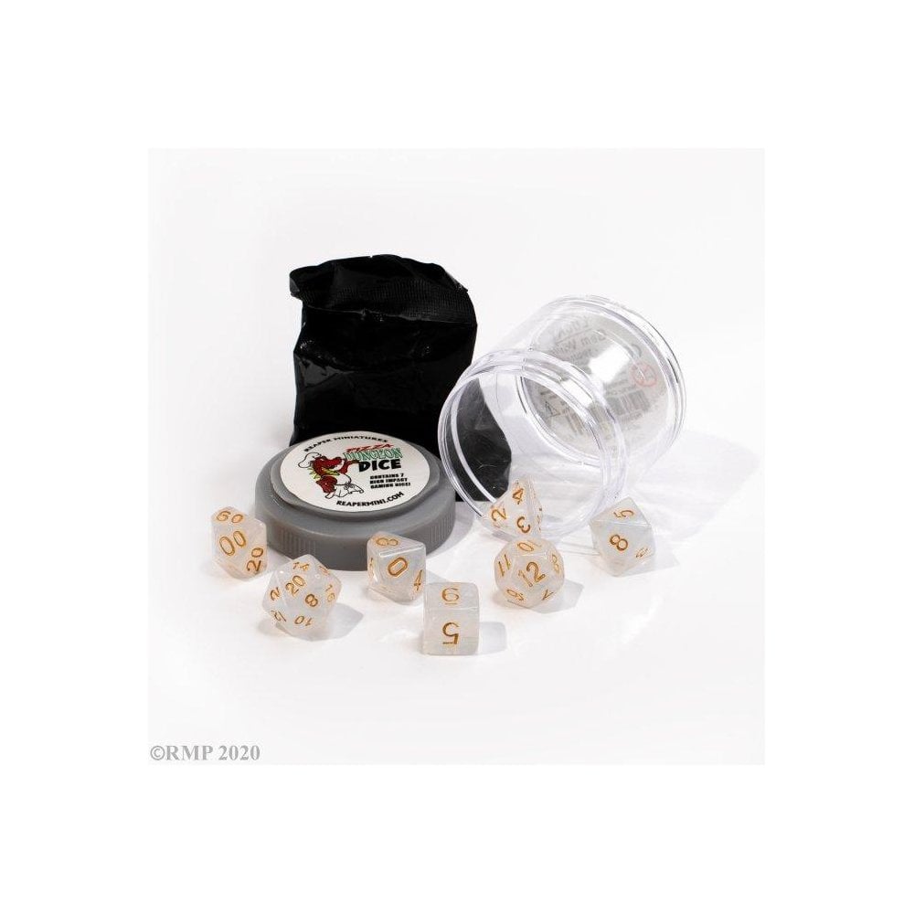Pizza Dungeon Dice: 'Lucky' Dice - Gem White - Beanie Games