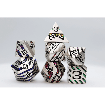 Platinum with Rainbow Mica RPG Metal Dice Set - Beanie Games