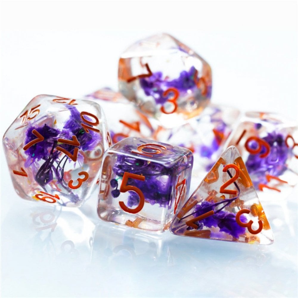 Purple Flowers RPG Dice Set - Beanie Games
