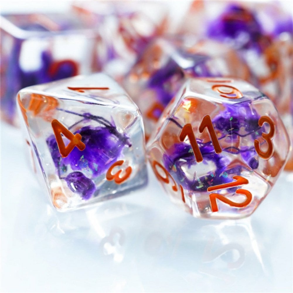 Purple Flowers RPG Dice Set - Beanie Games