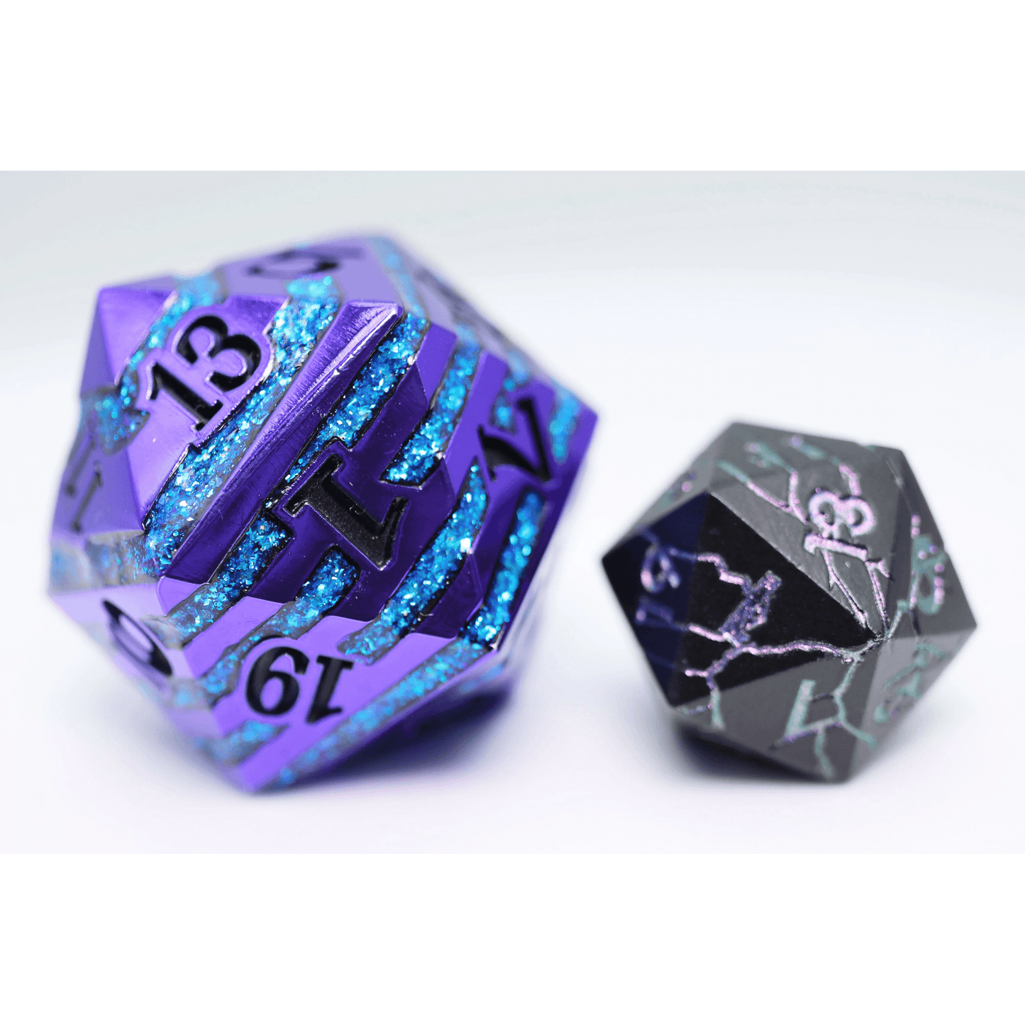 Purple with Blue Mica - 35mm Metal D20 - Beanie Games