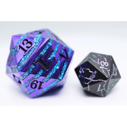 Purple with Blue Mica - 35mm Metal D20 - Beanie Games
